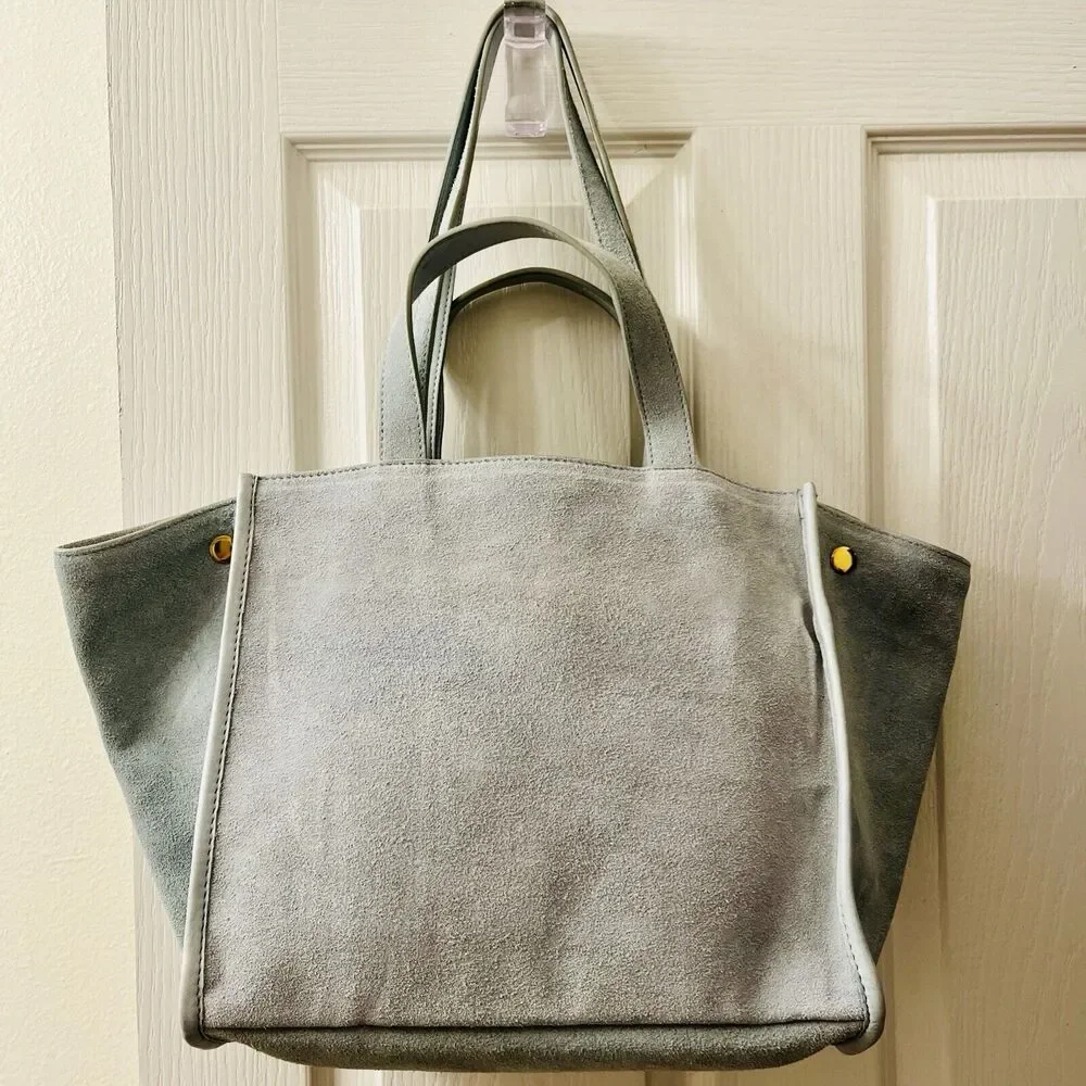 Margot New York‎ Jamee Suede Tote Double Handle Blue TikTok Viral Makeup Pouch